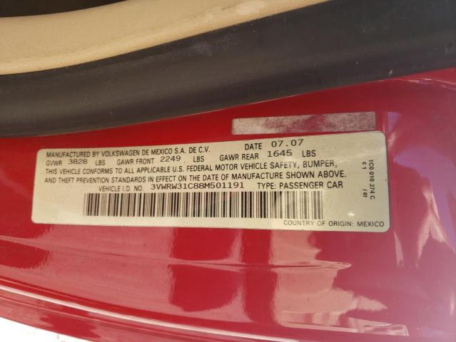 3VWRW31C88M501191 - 2008 VOLKSWAGEN NEW BEETLE 红色 照片 10