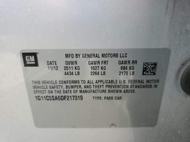 1G11C5SA6DF217319 - 2013 CHEVROLET MALIBU 1LT 银色 照片 10