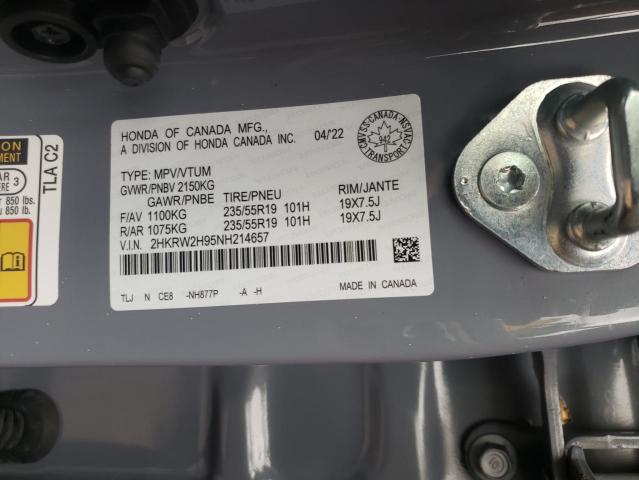 2HKRW2H95NH214657 - 2022 HONDA CR-V TOURI GRAY photo 10