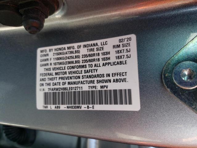 7FARW2H86LE012711 - 2020 HONDA CR-V EXL SILVER photo 10