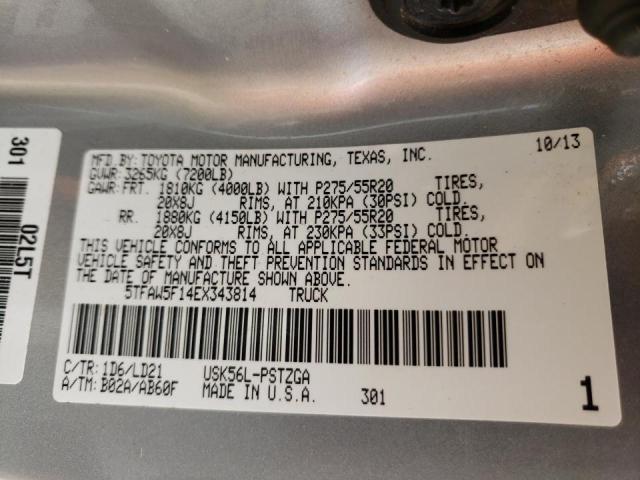 5TFAW5F14EX343814 - 2014 TOYOTA TUNDRA CRE SILVER photo 10