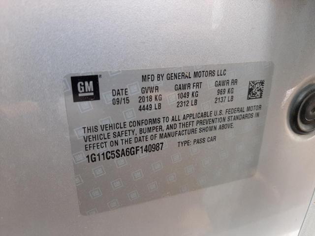 1G11C5SA6GF140987 - 2016 CHEVROLET MALIBU LIM 银色 照片 10