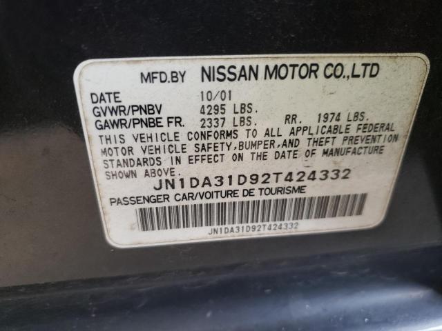 JN1DA31D92T424332 - 2002 NISSAN MAXIMA GLE GRAY photo 10