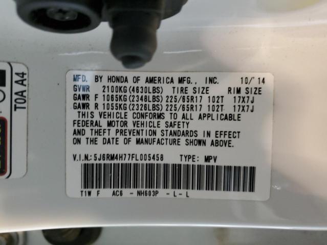 5J6RM4H77FL005458 - 2015 HONDA CR-V WHITE photo 10