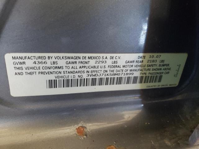 3VWDJ71K58M071899 - 2008 VOLKSWAGEN GLI ნაცრისფერი ფოტო 10