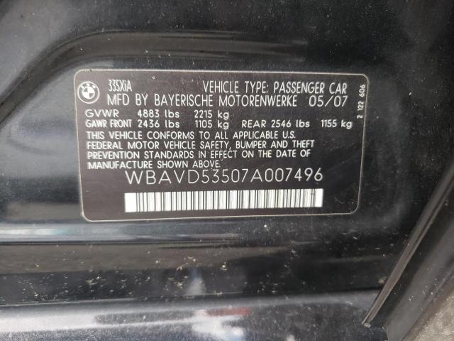 WBAVD53507A007496 - 2007 BMW 335 XI BLACK photo 10