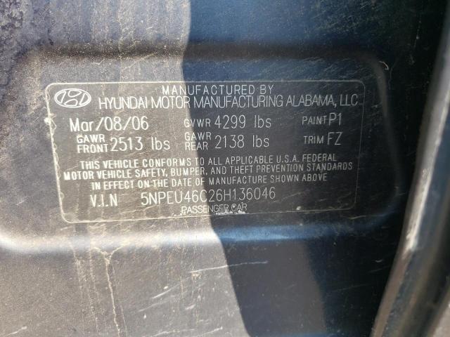 5NPEU46C26H136046 - 2006 HYUNDAI SONATA GLS BLUE photo 10