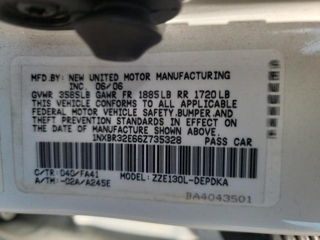 1NXBR32E66Z735328 - 2006 TOYOTA COROLLA CE Ақ фото 10