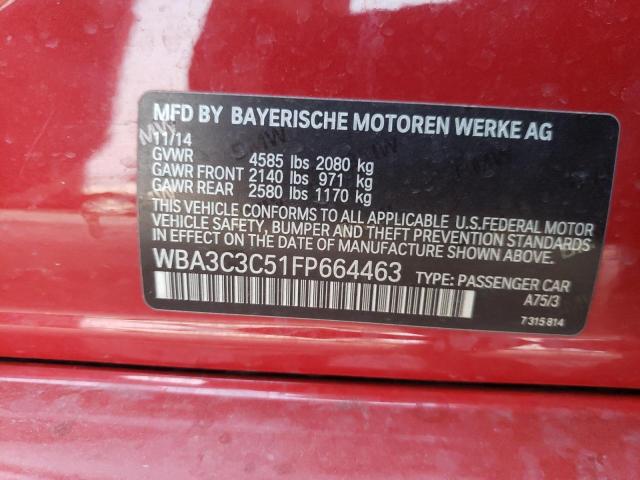 WBA3C3C51FP664463 - 2015 BMW 320 I XDRI RED photo 10