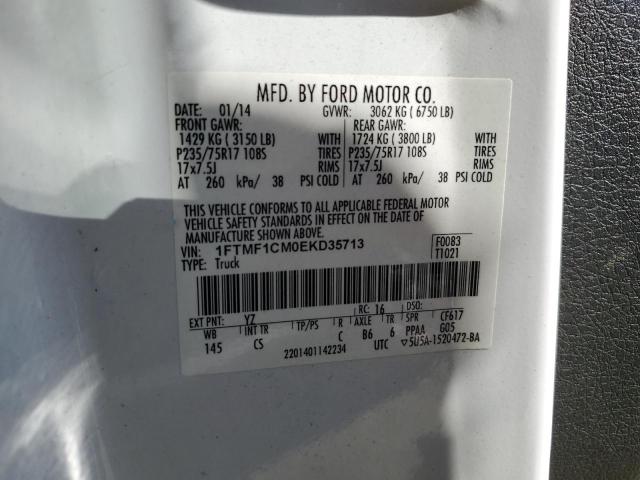 1FTMF1CM0EKD35713 - 2014 FORD F150 WHITE photo 10