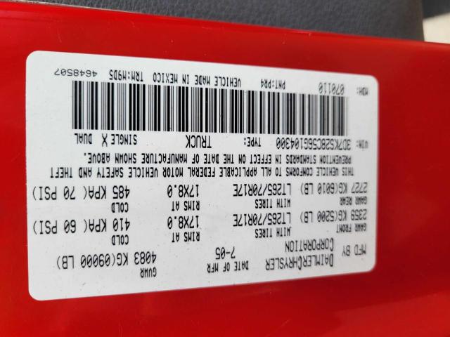 3D7KS28C56G104300 - 2006 DODGE RAM 2500 S Կարմիր լուսանկար 10