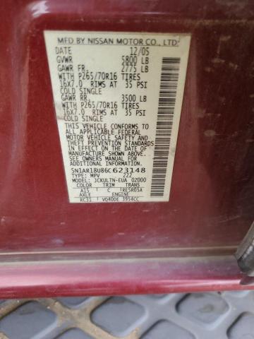 5N1AR18U86C623148 - 2006 NISSAN PATHFINDER RED photo 10