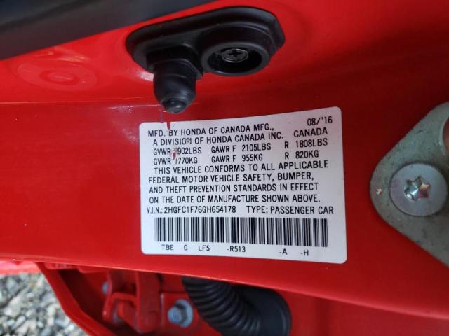2HGFC1F76GH654178 - 2016 HONDA CIVIC EXL Qırmızı foto 10