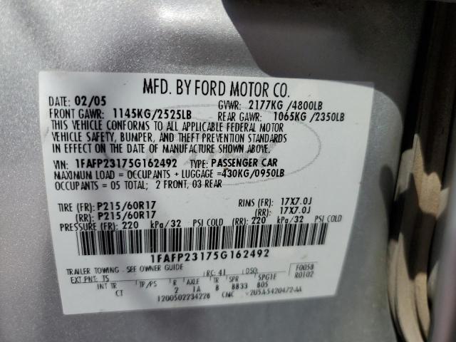 1FAFP23175G162492 - 2005 FORD FIVE HUNDR SILVER photo 10