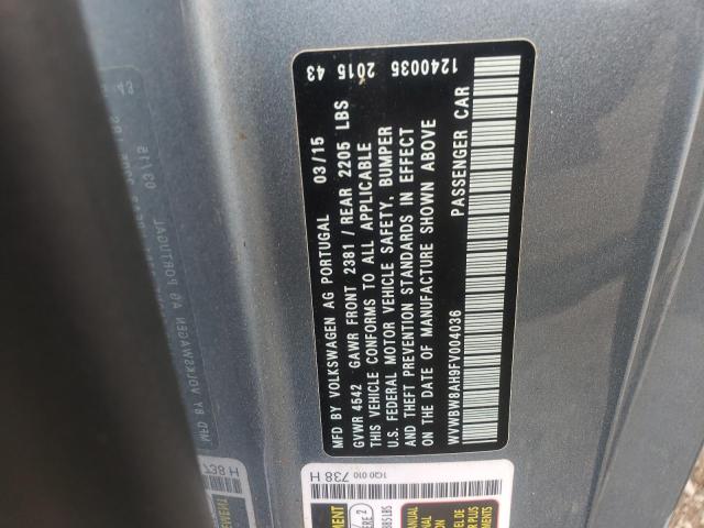 WVWBW8AH9FV004036 - 2015 VOLKSWAGEN EOS KOMFOR ლურჯი ფოტო 10