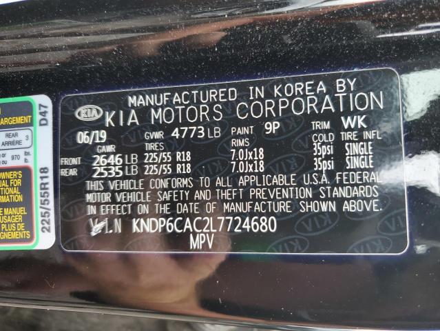 KNDP6CAC2L7724680 - 2020 KIA SPORTAGE S BLACK photo 10