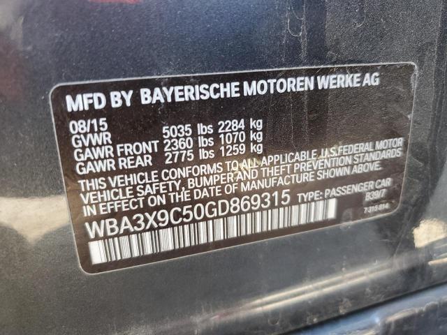 WBA3X9C50GD869315 - 2016 BMW 335 XIGT GRAY photo 10