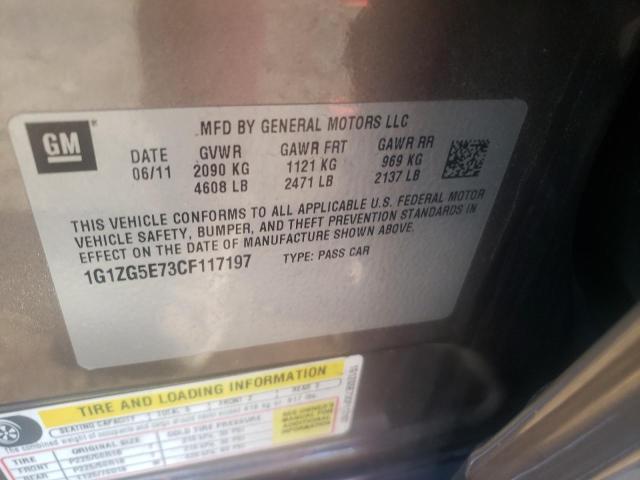 1G1ZG5E73CF117197 - 2012 CHEVROLET MALIBU LTZ ნაცრისფერი ფოტო 10