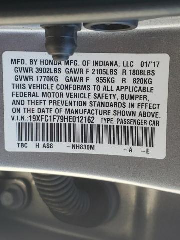19XFC1F79HE012162 - 2017 HONDA CIVIC EXL 银色 照片 10