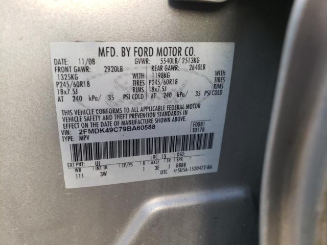 2FMDK49C79BA60588 - 2009 FORD EDGE LIMIT SILVER photo 10