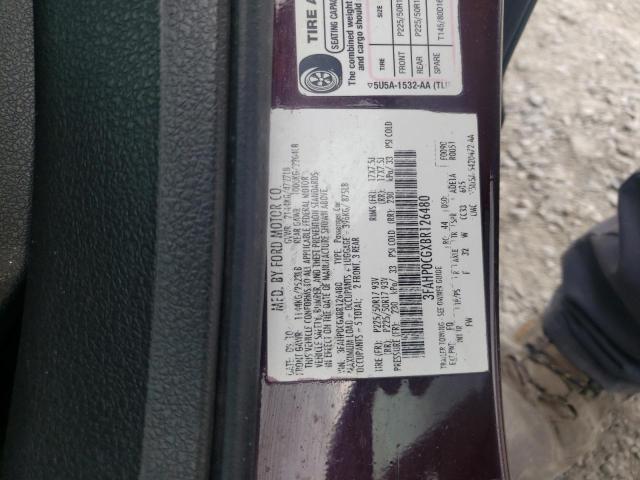 3FAHP0CGXBR126480 - 2011 FORD FUSION SEL MAROON photo 10