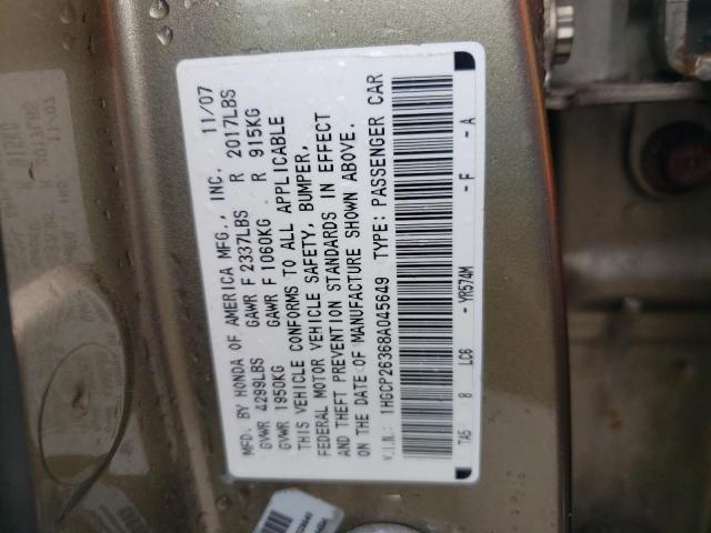 1HGCP26368A045649 - 2008 HONDA ACCORD LX  photo 10