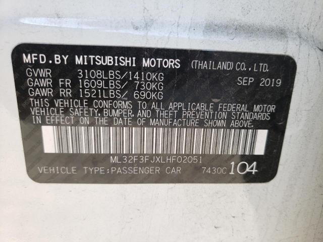 ML32F3FJXLHF02051 - 2020 MITSUBISHI MIRAGE G4 WHITE photo 10