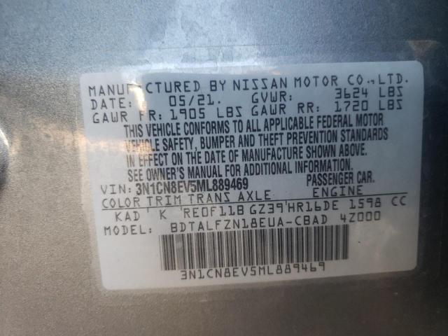 3N1CN8EV5ML889469 - 2021 NISSAN VERSA SV GRAY photo 10