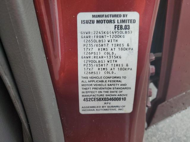 4S2CE58X034600810 - 2003 ISUZU AXIOM XS Qırmızı foto 10