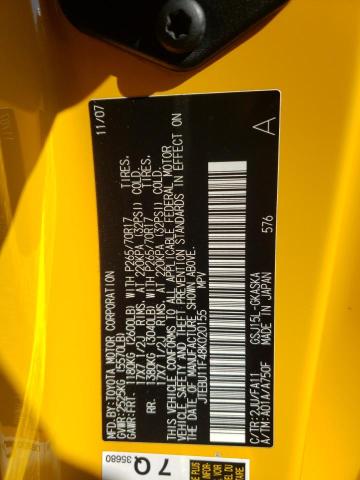 JTEBU11F48K020155 - 2008 TOYOTA FJ CRUISER YELLOW photo 10