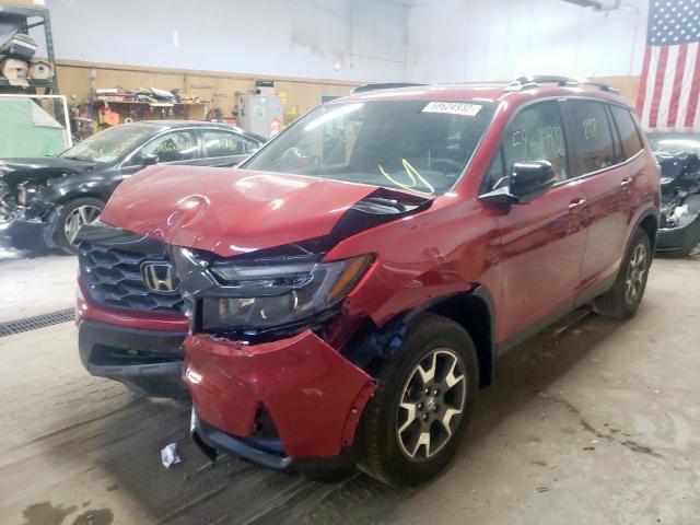 5FNYF8H60NB015907 - 2022 HONDA PASSPORT T RED photo 2