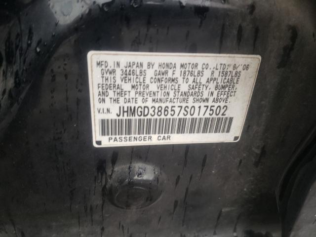 JHMGD38657S017502 - 2007 HONDA FIT S 黑色 照片 10