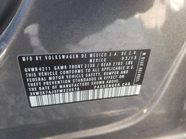 3VW2K7AJ3FM320578 - 2015 VOLKSWAGEN JETTA BASE 灰色 照片 10