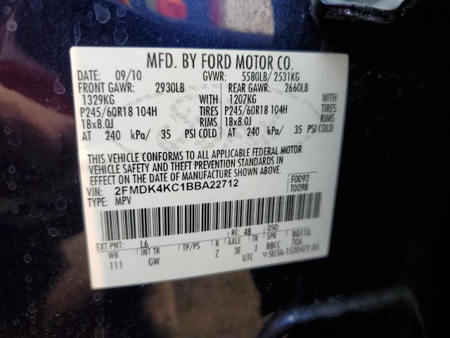 2FMDK4KC1BBA22712 - 2011 FORD EDGE LIMIT BLUE photo 10