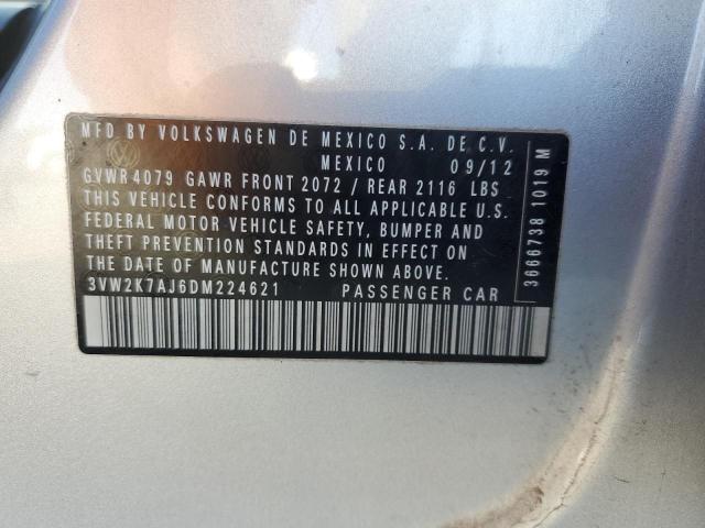 3VW2K7AJ6DM224621 - 2013 VOLKSWAGEN JETTA BASE Արծաթագույն լուսանկար 10