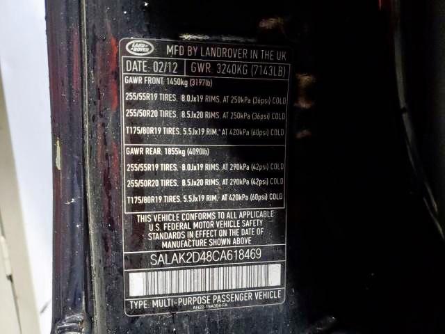 SALAK2D48CA618469 - 2012 LAND ROVER LR4 HSE LU BLACK photo 10