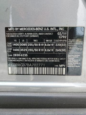 4JGBB8GB7BA702771 - 2011 MERCEDES-BENZ ML 350 4MA GRAY photo 10