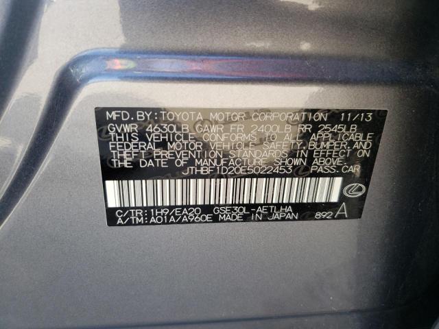 JTHBF1D20E5022453 - 2014 LEXUS IS 250 GRAY photo 10