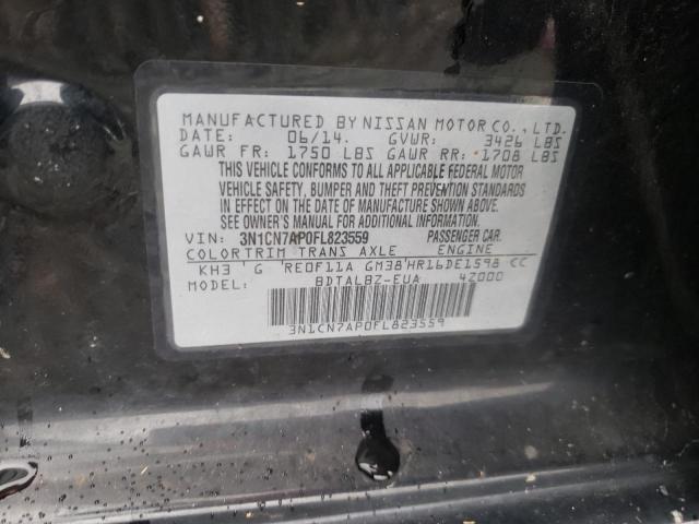 3N1CN7AP0FL823559 - 2015 NISSAN VERSA S BLACK photo 10