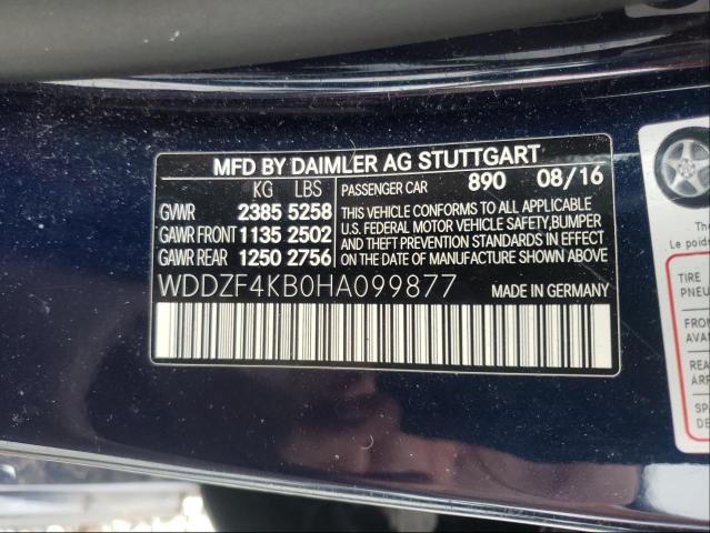 WDDZF4KB0HA099877 - 2017 MERCEDES-BENZ E 300 4MAT BLUE photo 10