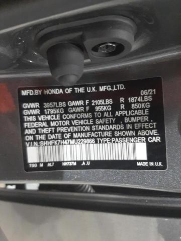 SHHFK7H47MU229866 - 2021 HONDA CIVIC SPOR GRAY photo 10