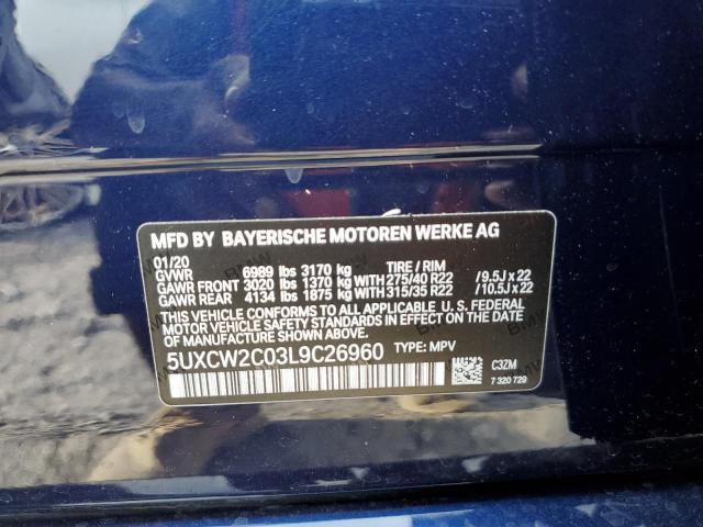 5UXCW2C03L9C26960 - 2020 BMW X7 XDRIVE4 BLUE photo 10