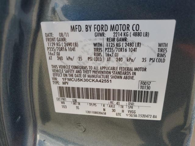 1FMCU5K30CKA42551 - 2012 FORD ESCAPE HYB TEAL photo 10