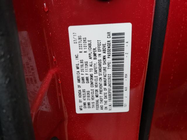 19UUB3F61JA002622 - 2018 ACURA TLX TECH+A RED photo 10