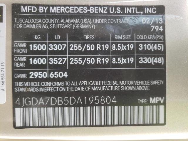 4JGDA7DB5DA195804 - 2013 MERCEDES-BENZ ML 550 4MA GOLD photo 10