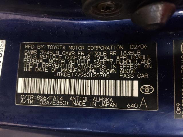 JTKDE177960125785 - 2006 TOYOTA SCION TC ლურჯი ფოტო 10