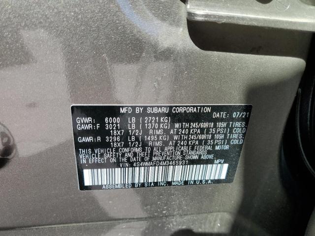 4S4WMAFD4M3465931 - 2021 SUBARU ASCENT PRE BROWN photo 10