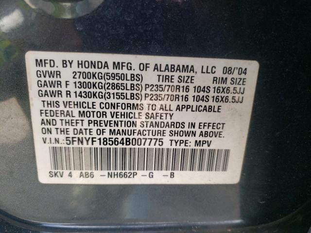 5FNYF18564B007775 - 2004 HONDA PILOT GREEN photo 10