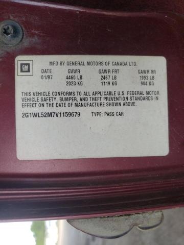 2G1WL52M7V1159679 - 1997 CHEVROLET LUMINA BAS ბურგუნდია ფოტო 10