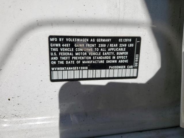 WVWBN7AN4GE513908 - 2016 VOLKSWAGEN CC BASE WHITE photo 10